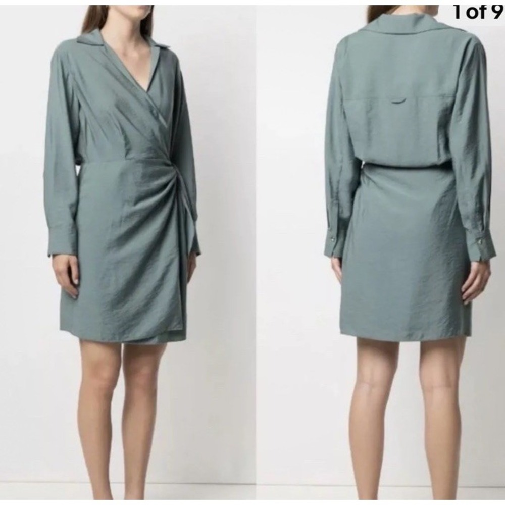 Vince Size XS Wrap Shirt Dress Dress Celadon Green Color Long Sleeve Career